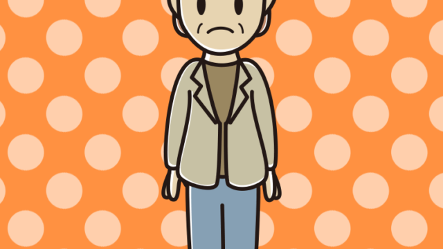 困る年配女性会社員（カジュアル）のイラスト【色、背景あり】PNG