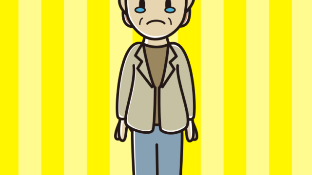 泣く年配女性会社員（カジュアル）のイラスト【色、背景あり】PNG