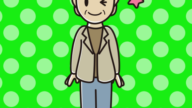 ウインクする年配女性会社員（カジュアル）のイラスト【色、背景あり】PNG