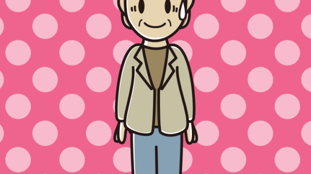 苦笑いする年配女性会社員（カジュアル）のイラスト【色、背景あり】PNG