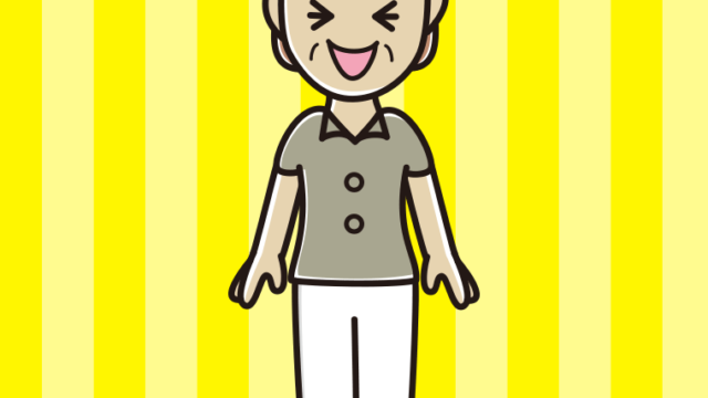 笑う年配女性会社員（クールビズ）のイラスト【色、背景あり】PNG