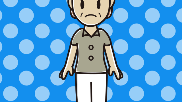 困る年配女性会社員（クールビズ）のイラスト【色、背景あり】PNG