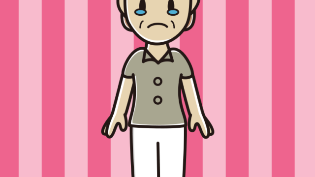 泣く年配女性会社員（クールビズ）のイラスト【色、背景あり】PNG