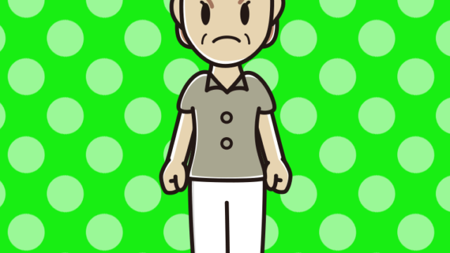 怒る年配女性会社員（クールビズ）のイラスト【色、背景あり】PNG