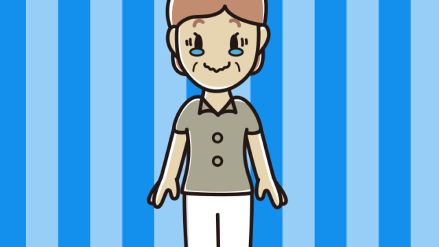 ジーンとする年配女性会社員（クールビズ）のイラスト【色、背景あり】PNG