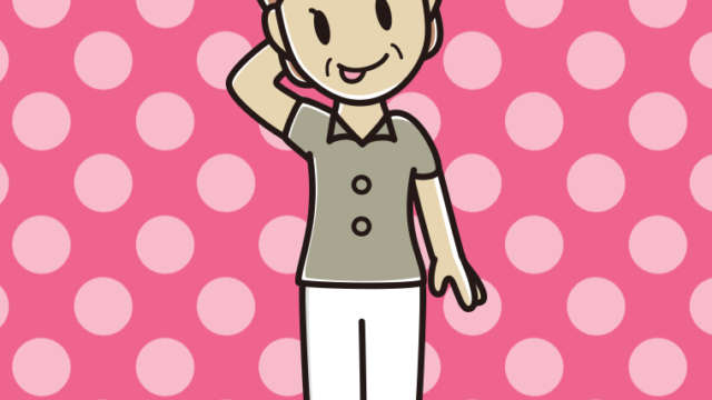 テヘヘな年配女性会社員（クールビズ）のイラスト【色、背景あり】PNG