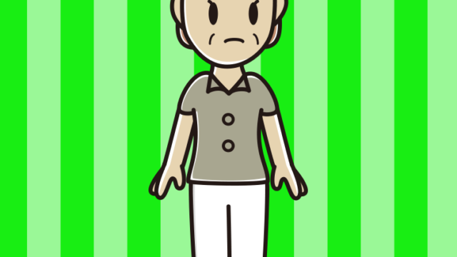 何かに気付く年配女性会社員（クールビズ）のイラスト【色、背景あり】PNG