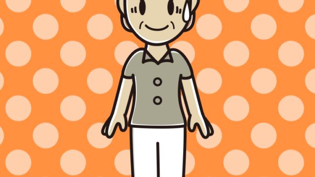 苦笑いする年配女性会社員（クールビズ）のイラスト【色、背景あり】PNG