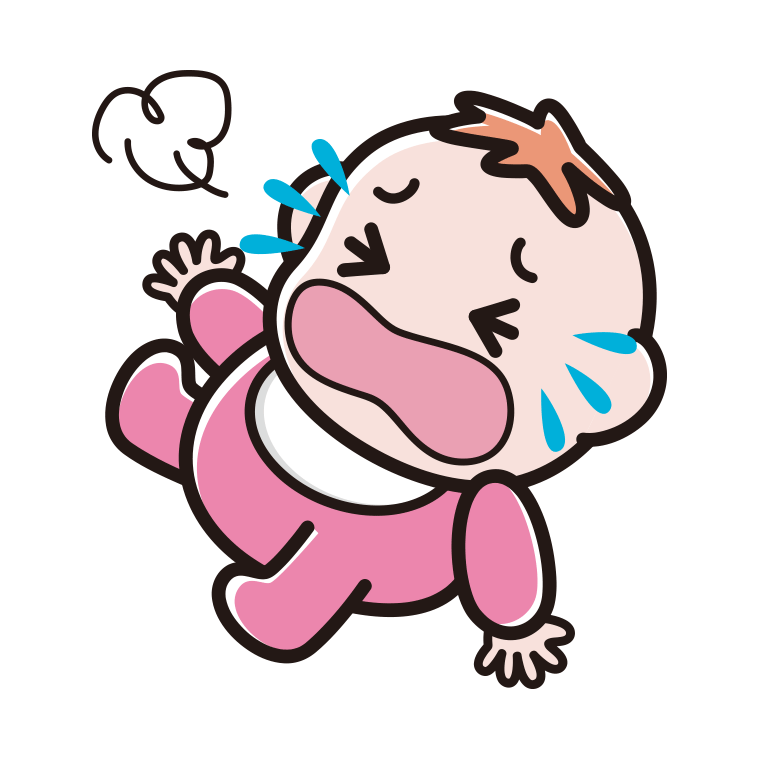 泣きわめく女の子の赤ちゃんのイラスト【色あり、背景なし】透過PNG