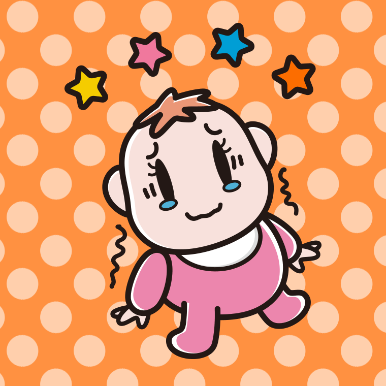 ジーンとする女の子の赤ちゃんのイラスト【色、背景あり】PNG