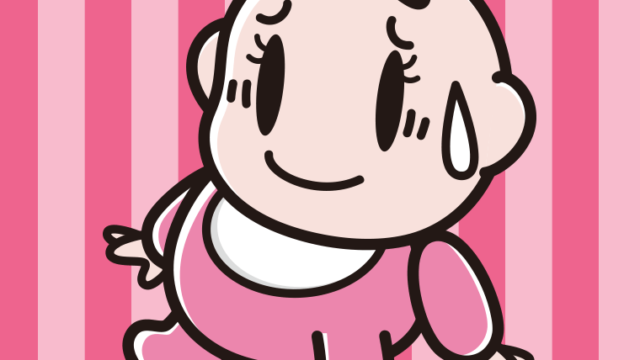 苦笑いする女の子の赤ちゃんのイラスト【色、背景あり】PNG