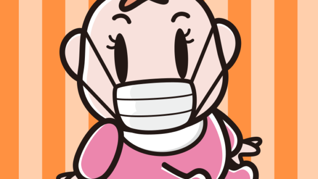 マスクをする女の子の赤ちゃんのイラスト【色、背景あり】PNG