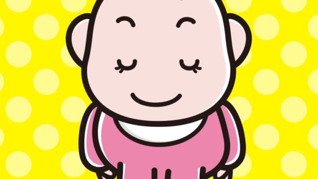 お辞儀する女の子の赤ちゃんのイラスト【色、背景あり】PNG