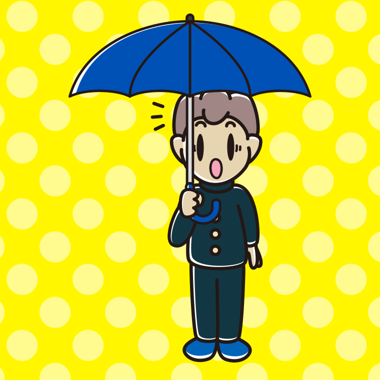 傘をさして驚いている男子中学生のイラスト【色、背景あり】PNG