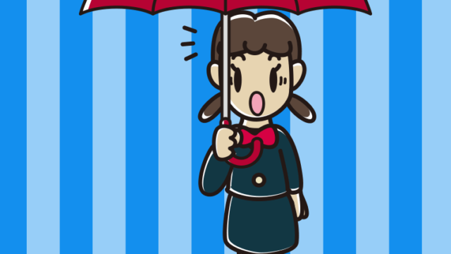 傘をさして驚いている女子中学生のイラスト【色、背景あり】PNG