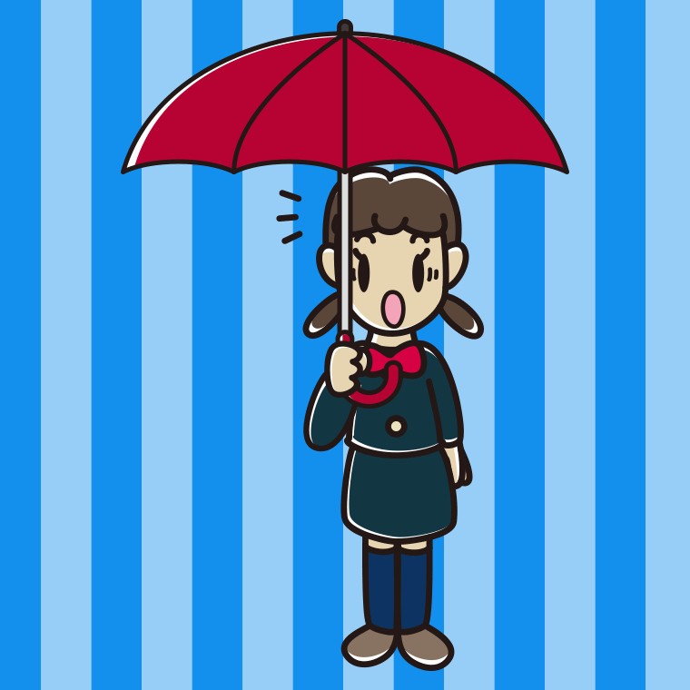 傘をさして驚いている女子中学生のイラスト【色、背景あり】PNG