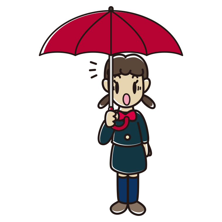 傘をさして驚いている女子中学生のイラスト【色あり、背景なし】透過PNG