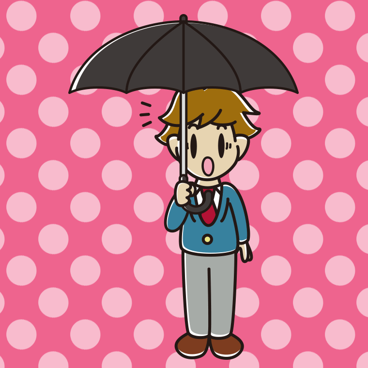 傘をさして驚いている男子高校生のイラスト【色、背景あり】PNG