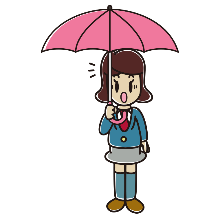 傘をさして驚いている女子高校生のイラスト【色あり、背景なし】透過PNG