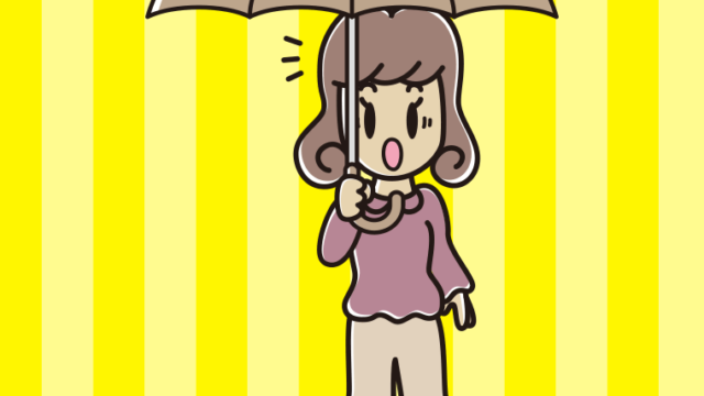 傘をさして驚いている女子大学生のイラスト【色、背景あり】PNG