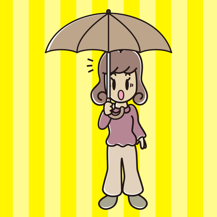 傘をさして驚いている女子大学生のイラスト【色、背景あり】PNG