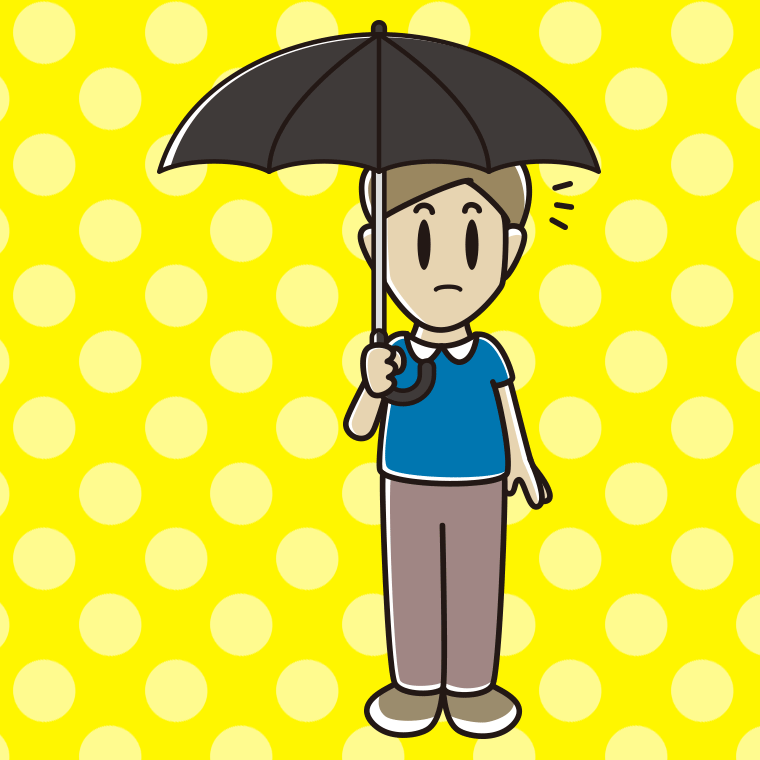 傘をさして何かに気付く男性のイラスト【色、背景あり】PNG