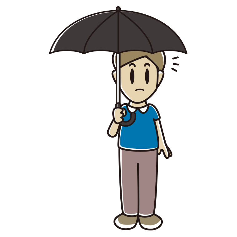 傘をさして何かに気付く男性のイラスト【色あり、背景なし】透過PNG