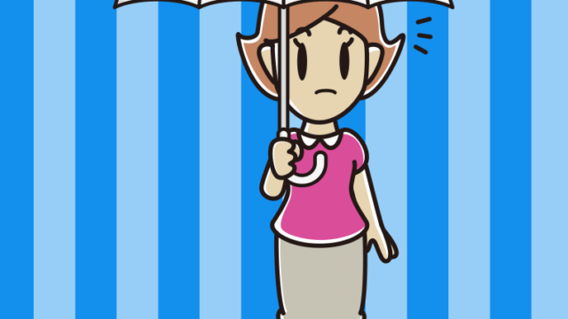 傘をさして何かに気付く女性のイラスト【色、背景あり】PNG