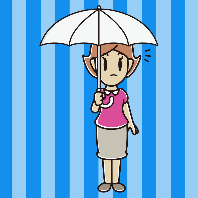 傘をさして何かに気付く女性のイラスト【色、背景あり】PNG