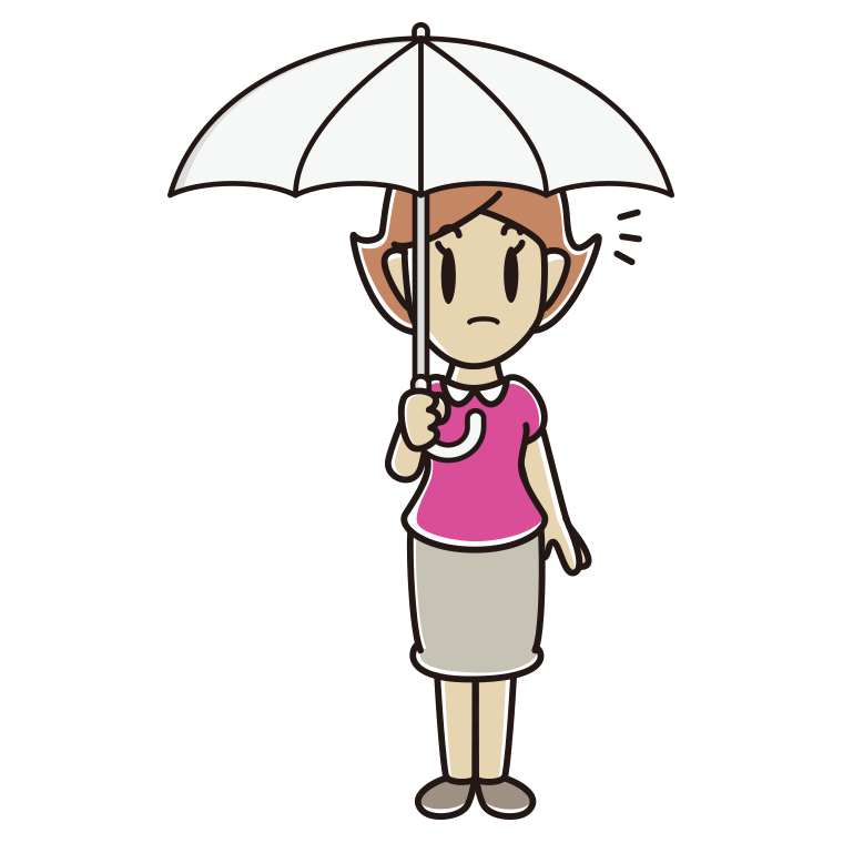 傘をさして何かに気付く女性のイラスト【色あり、背景なし】透過PNG