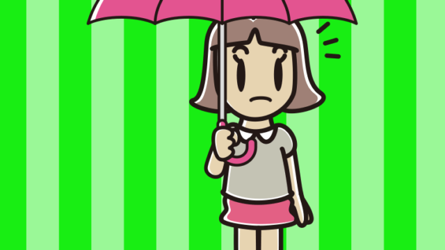 傘をさして何かに気付く小学生女子のイラスト【色、背景あり】PNG