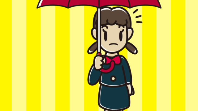 傘をさして何かに気付く女子中学生のイラスト【色、背景あり】PNG