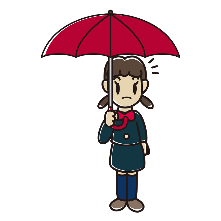 傘をさして何かに気付く女子中学生のイラスト【色あり、背景なし】透過PNG