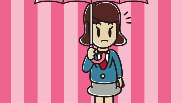 傘をさして何かに気付く女子高校生のイラスト【色、背景あり】PNG