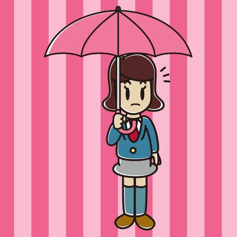 傘をさして何かに気付く女子高校生のイラスト【色、背景あり】PNG