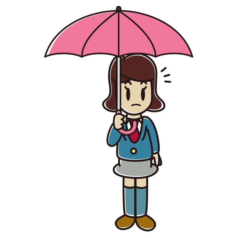 傘をさして何かに気付く女子高校生のイラスト【色あり、背景なし】透過PNG