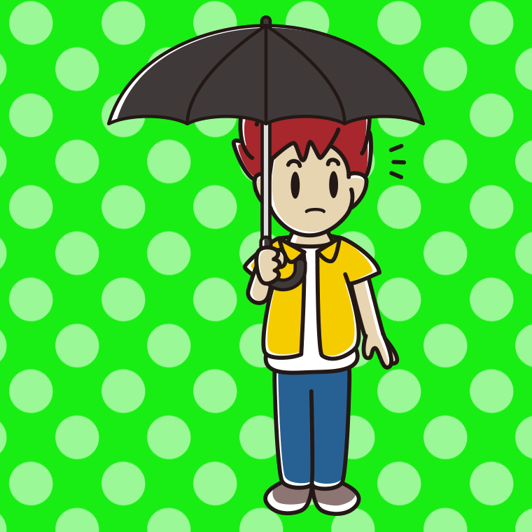 傘をさして何かに気付く男子大学生のイラスト【色、背景あり】PNG