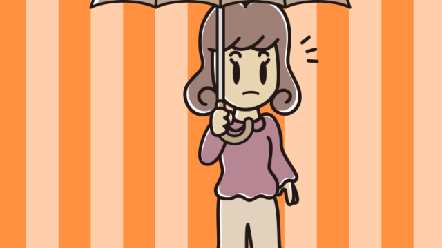 傘をさして何かに気付く女子大学生のイラスト【色、背景あり】PNG