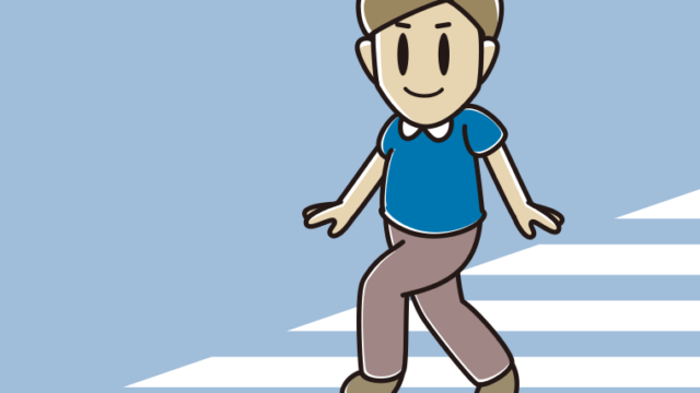 横断歩道を渡る男性のイラスト【色、背景あり】PNG