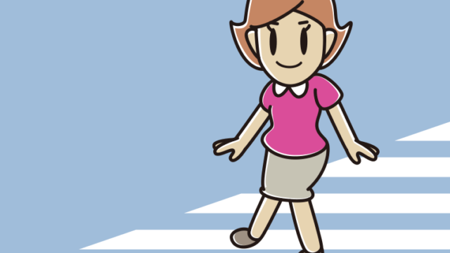 横断歩道を渡る女性のイラスト【色、背景あり】PNG