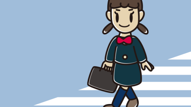 横断歩道を渡る女子中学生のイラスト【色、背景あり】PNG