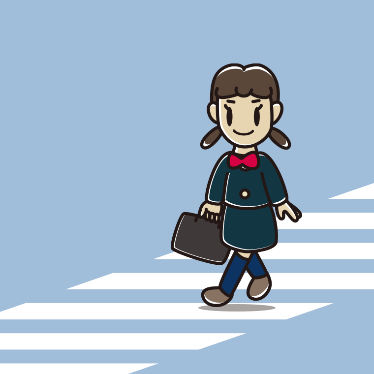 横断歩道を渡る女子中学生のイラスト【色、背景あり】PNG