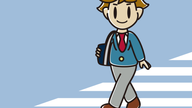 横断歩道を渡る男子高校生のイラスト【色、背景あり】PNG