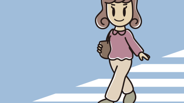 横断歩道を渡る女子大学生のイラスト【色、背景あり】PNG