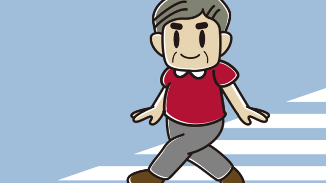 横断歩道を渡るおじさんのイラスト【色、背景あり】PNG