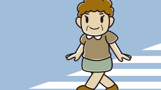 横断歩道を渡るおばさんのイラスト【色、背景あり】PNG