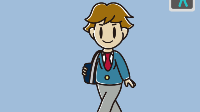 青信号の横断歩道を渡る男子高校生のイラスト【色、背景あり】PNG