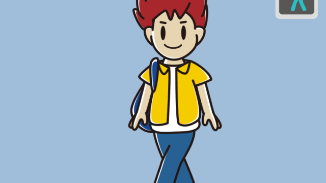 青信号の横断歩道を渡る男子大学生のイラスト【色、背景あり】PNG