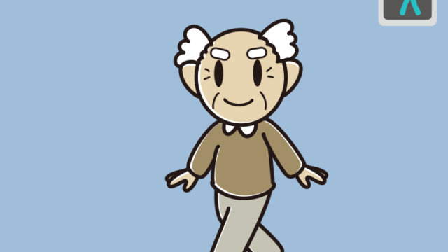 青信号の横断歩道を渡るおじいさんのイラスト【色、背景あり】PNG