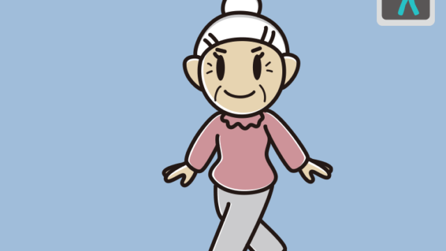 青信号の横断歩道を渡るおばあさんのイラスト【色、背景あり】PNG